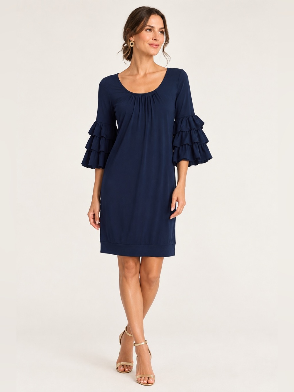 Trina Turk ruffle sleeved navy rayon lined dress